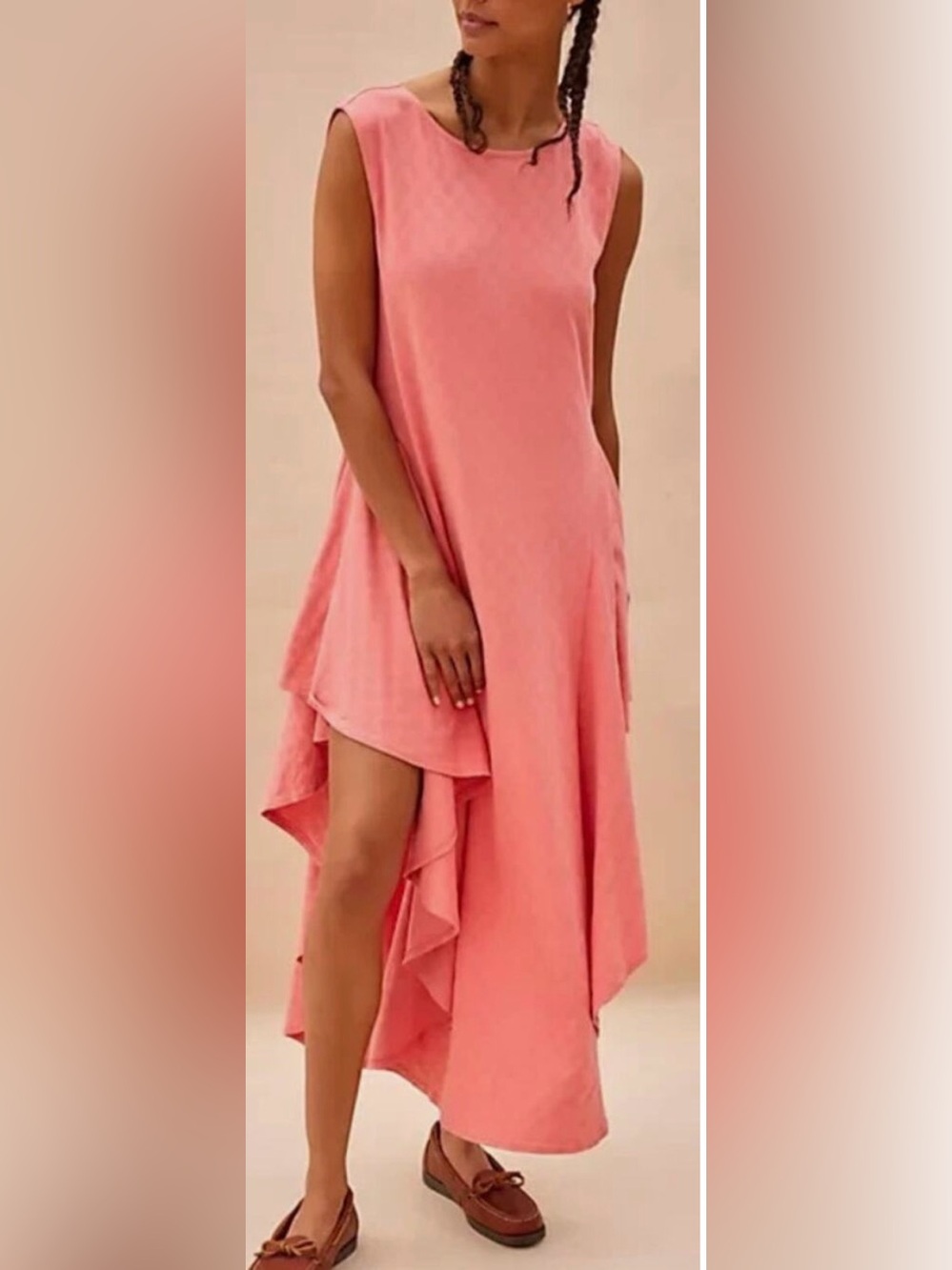 Free People Coral Mia Midi Dress FP Beach Sleeveless Asymmetrical Ruffle S NWT